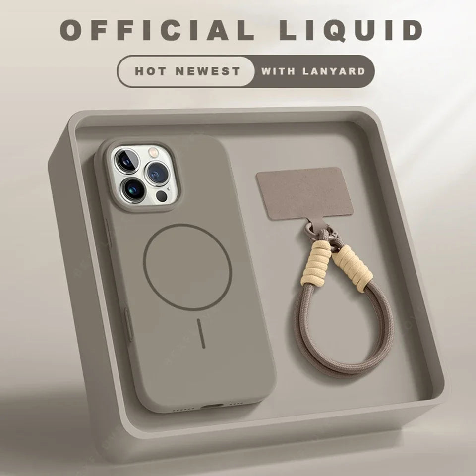Premium Magnetic Case for iPhone 15/14/13/12/11 Series - Silicone MagSafe Cover with Detachable Lanyard