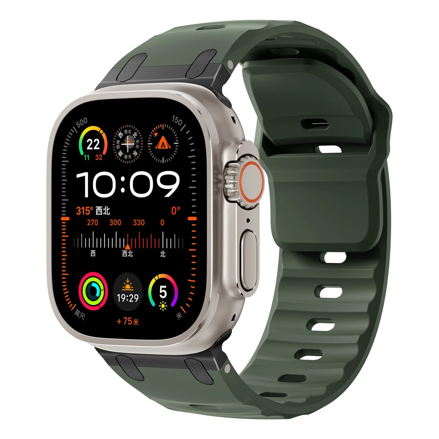 Premium Sport Silicone Band for Apple Watch Ultra 2, Series 9/8/7/SE – 49mm 45mm 44mm 46mm – Stainless Steel Strap