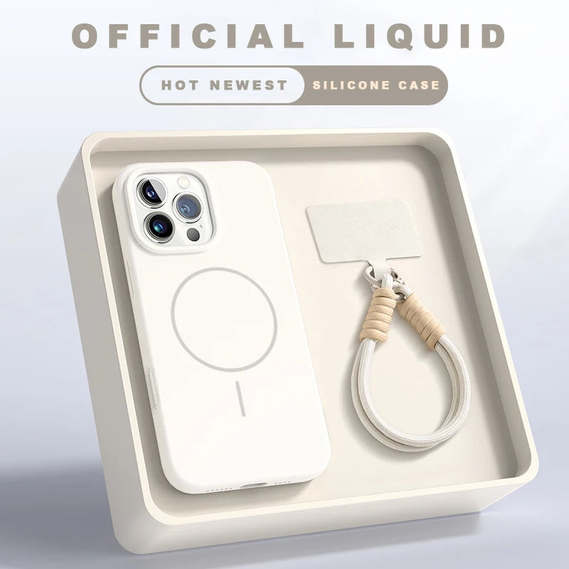 Premium Magnetic Case for iPhone 15/14/13/12/11 Series - Silicone MagSafe Cover with Detachable Lanyard