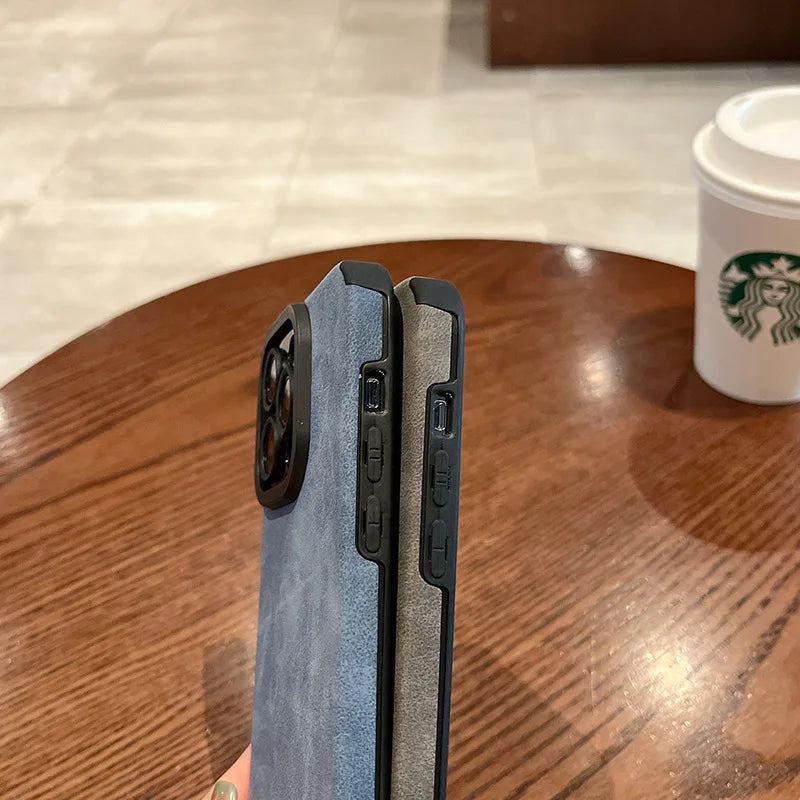 Matte Leather Silicone Case for iPhone 13-16 Plus Pro Max – Shockproof Lens Protection Cover