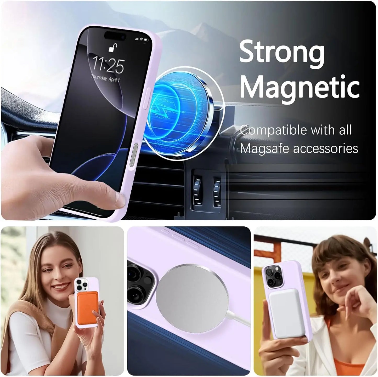 Premium Magnetic Case for iPhone 15/14/13/12/11 Series - Silicone MagSafe Cover with Detachable Lanyard