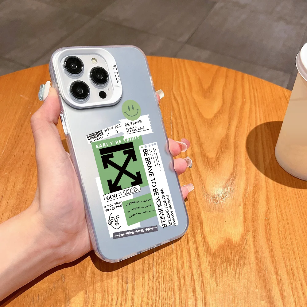 Fashion Off-White Inspired Case - Metal Silver for iPhone 11/12/13/14/15/16 Pro/Max