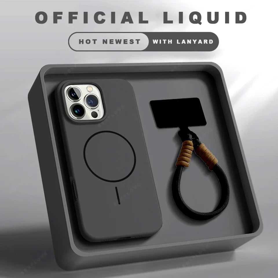 Premium Magnetic Case for iPhone 15/14/13/12/11 Series - Silicone MagSafe Cover with Detachable Lanyard