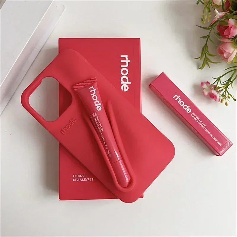 Rhode Lip Gloss Holder Silicone Case with Box Lipstick for iPhone