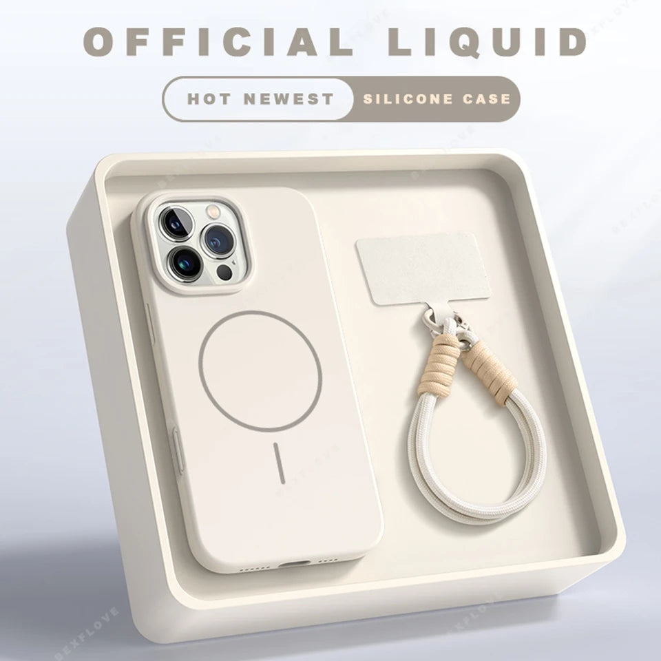 Premium Magnetic Case for iPhone 15/14/13/12/11 Series - Silicone MagSafe Cover with Detachable Lanyard