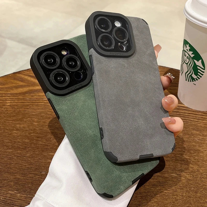 Matte Leather Silicone Case for iPhone 13-16 Plus Pro Max – Shockproof Lens Protection Cover
