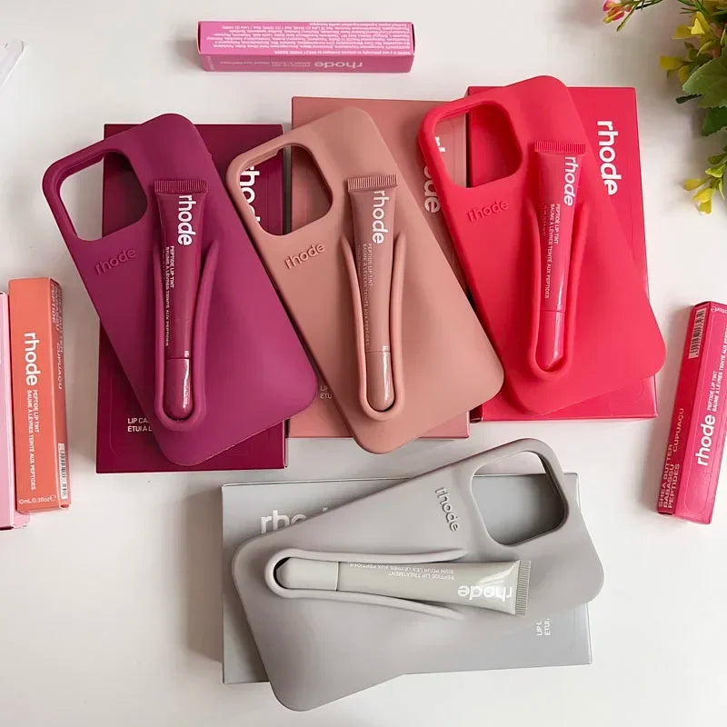 Rhode Lip Gloss Holder Silicone Case with Box Lipstick for iPhone