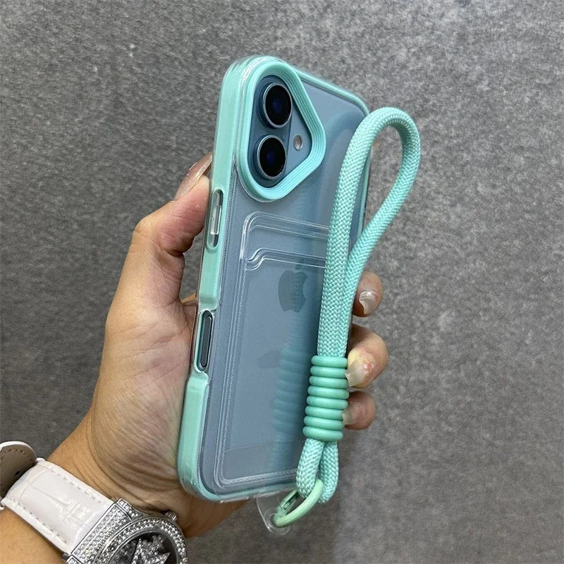 Transparent Card Holder Lanyard Case β Shockproof Bumper Cover for iPhone 11β16 Series