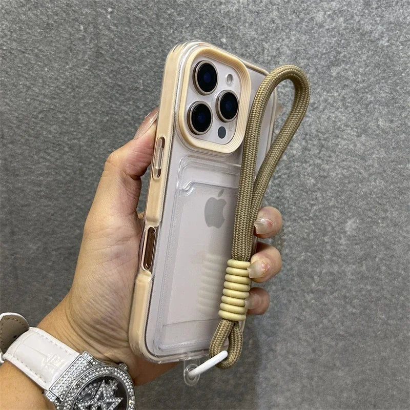 Transparent Card Holder Lanyard Case β Shockproof Bumper Cover for iPhone 11β16 Series