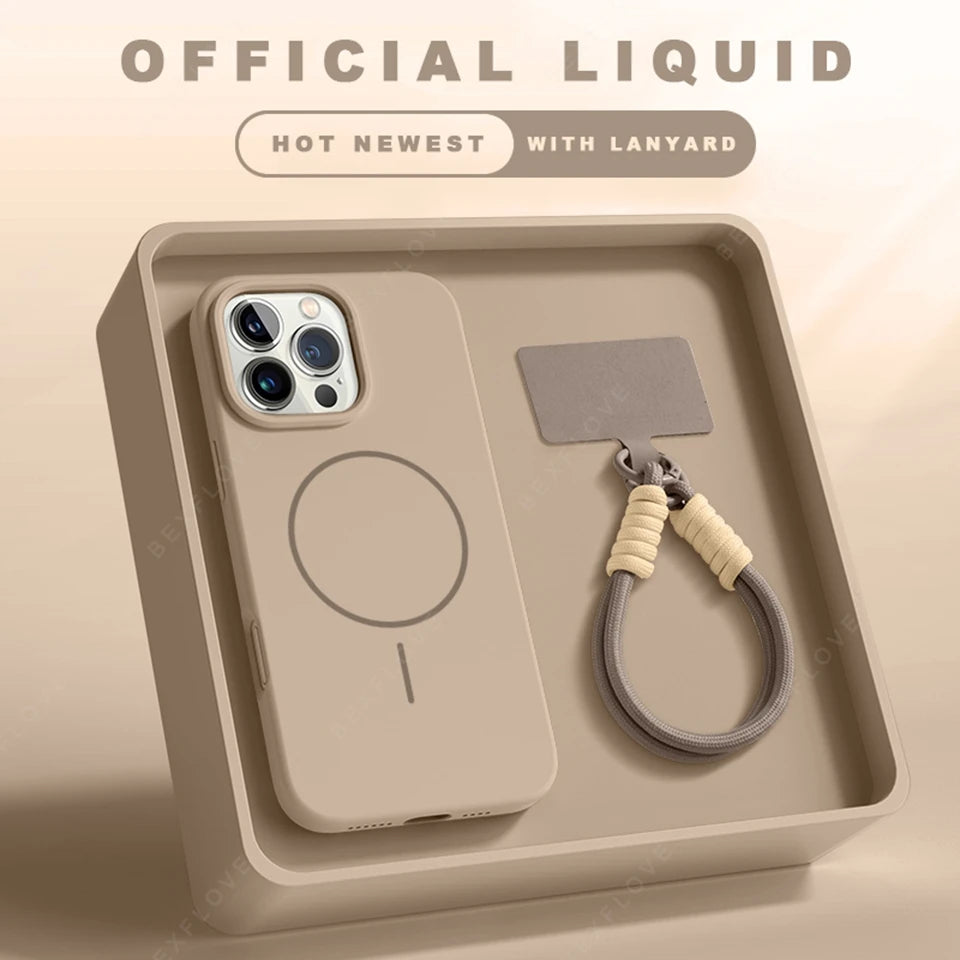 Premium Magnetic Case for iPhone 15/14/13/12/11 Series - Silicone MagSafe Cover with Detachable Lanyard