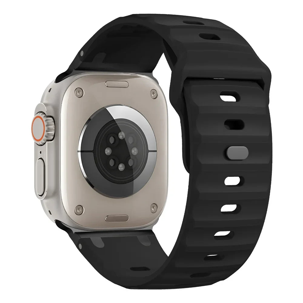 Premium Sport Silicone Band for Apple Watch Ultra 2, Series 9/8/7/SE – 49mm 45mm 44mm 46mm – Stainless Steel Strap