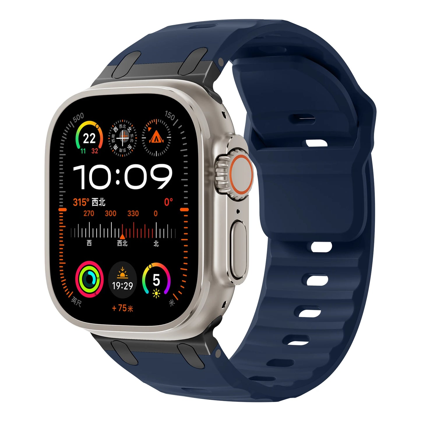 Premium Sport Silicone Band for Apple Watch Ultra 2, Series 9/8/7/SE – 49mm 45mm 44mm 46mm – Stainless Steel Strap
