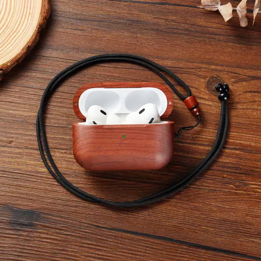 Handcrafted Wooden AirPods Protective Case – Compatible with AirPods Pro/1/2/3/4 + Free Lanyard