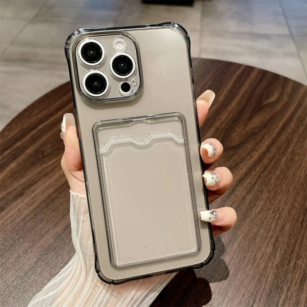 Ultra Thin Clear iPhone Case - Shockproof with Back Card Slot (6-15 Models)