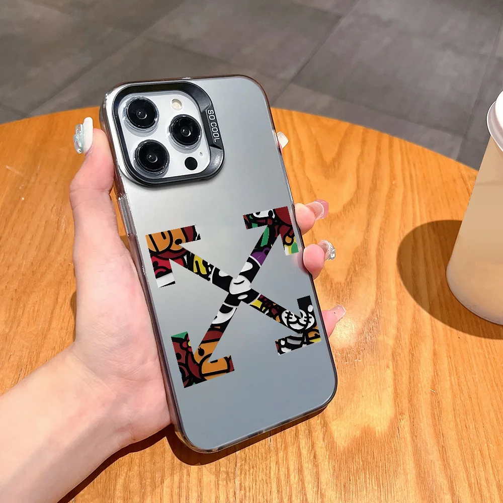 Fashion Off-White Inspired Case - Metal Silver for iPhone 11/12/13/14/15/16 Pro/Max