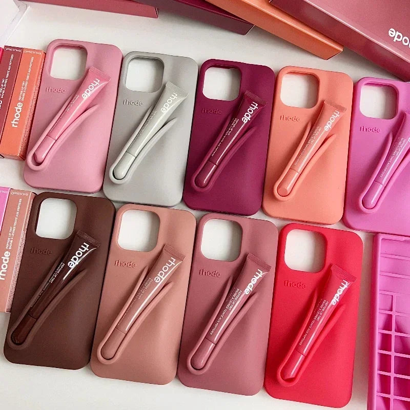 Rhode Lip Gloss Holder Silicone Case with Box Lipstick for iPhone