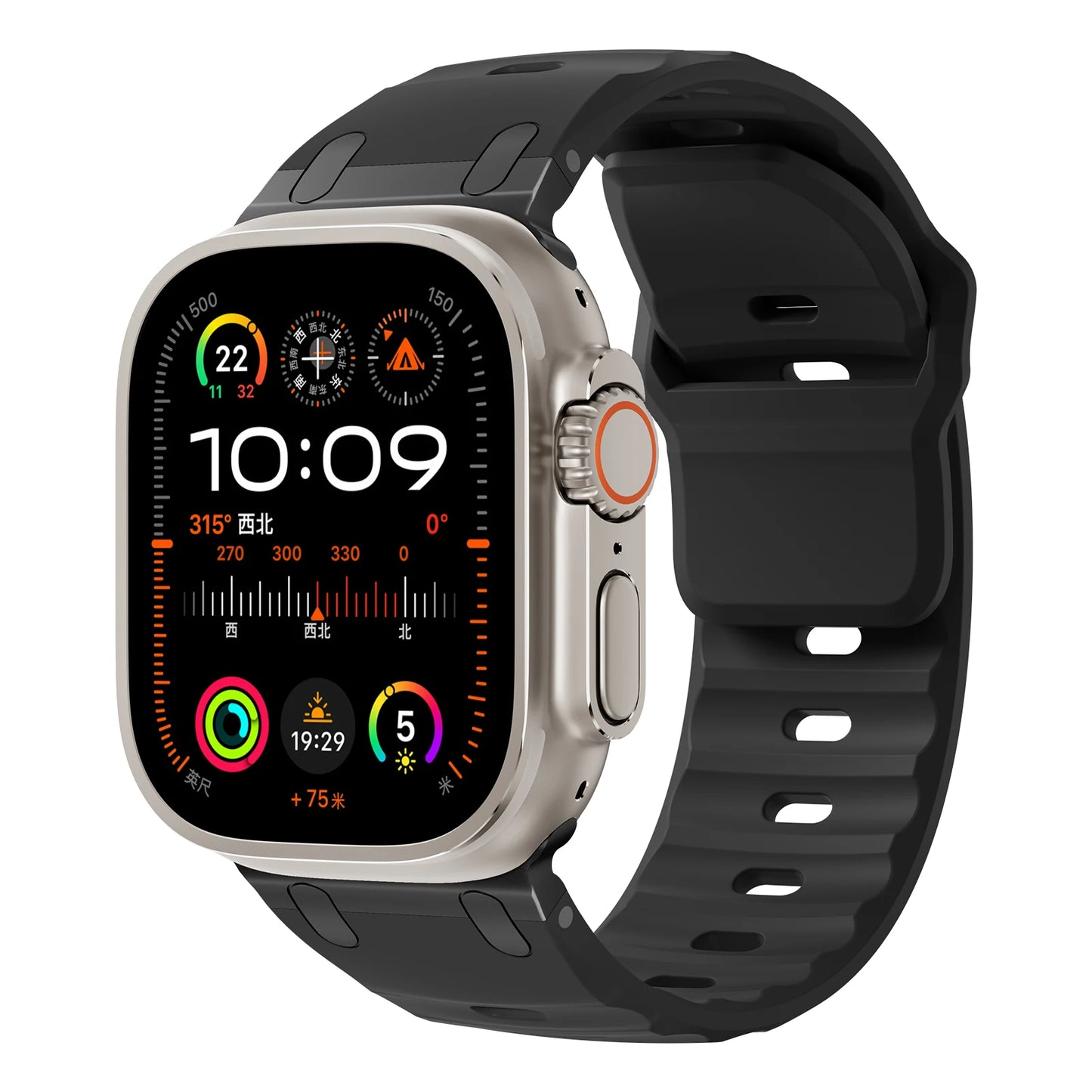 Premium Sport Silicone Band for Apple Watch Ultra 2, Series 9/8/7/SE – 49mm 45mm 44mm 46mm – Stainless Steel Strap