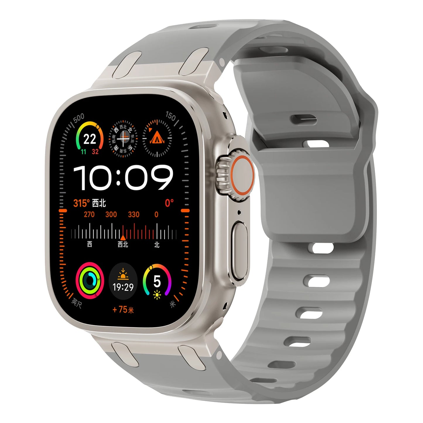 Premium Sport Silicone Band for Apple Watch Ultra 2, Series 9/8/7/SE – 49mm 45mm 44mm 46mm – Stainless Steel Strap
