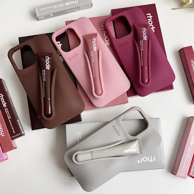 Rhode Lip Gloss Holder Silicone Case with Box Lipstick for iPhone