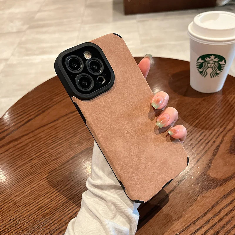 Matte Leather Silicone Case for iPhone 13-16 Plus Pro Max – Shockproof Lens Protection Cover