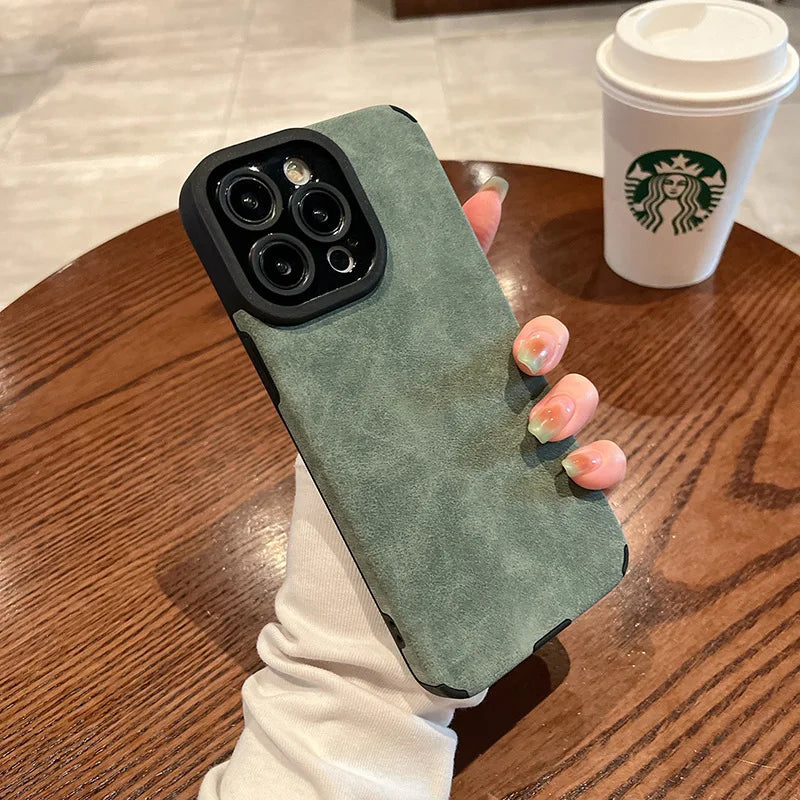 Matte Leather Silicone Case for iPhone 13-16 Plus Pro Max – Shockproof Lens Protection Cover
