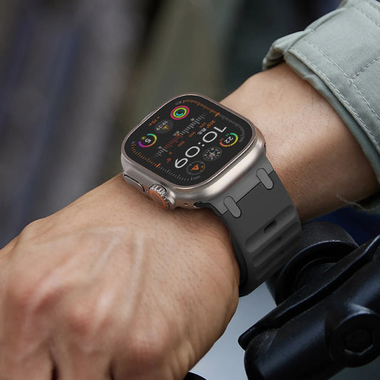 Premium Sport Silicone Band for Apple Watch Ultra 2, Series 9/8/7/SE – 49mm 45mm 44mm 46mm – Stainless Steel Strap