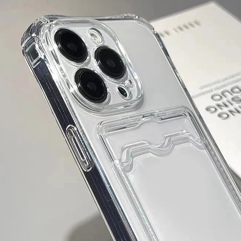 Ultra Thin Clear iPhone Case - Shockproof with Back Card Slot (6-15 Models)