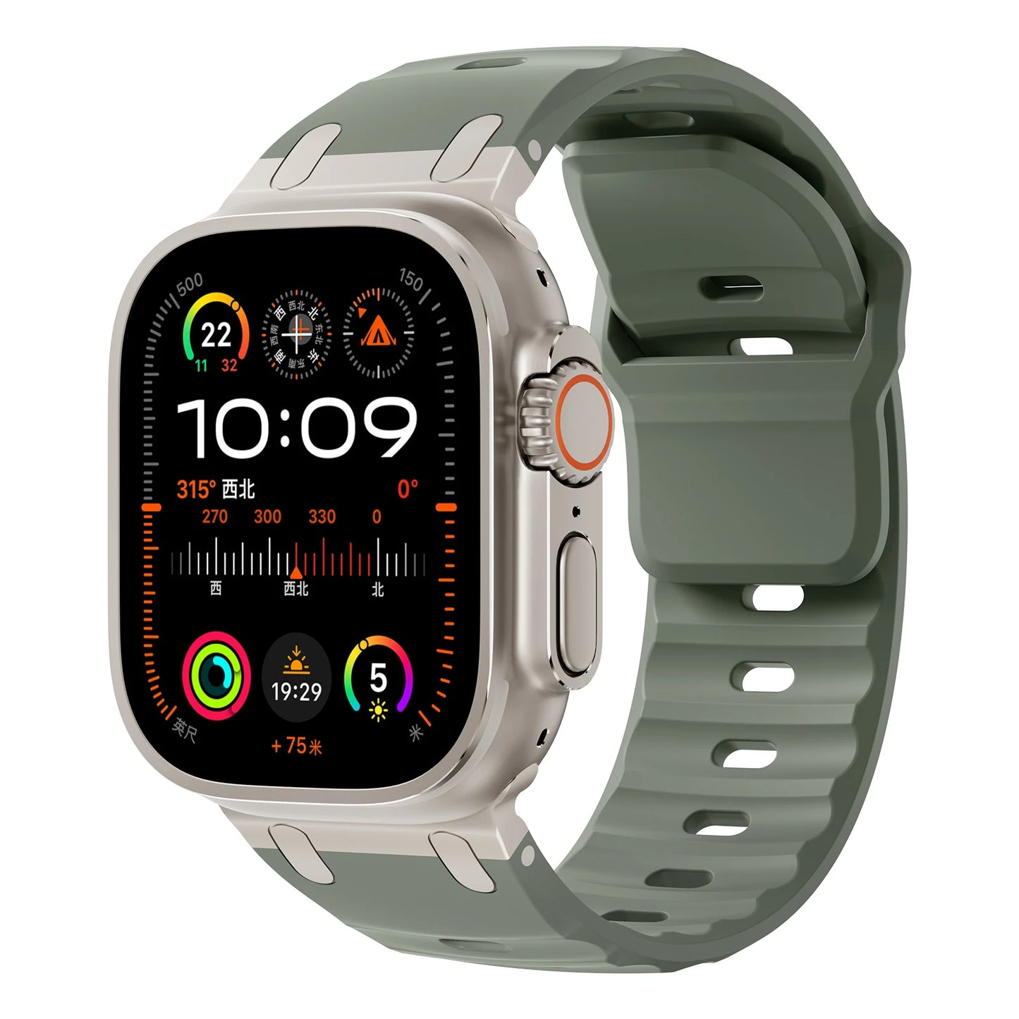 Premium Sport Silicone Band for Apple Watch Ultra 2, Series 9/8/7/SE – 49mm 45mm 44mm 46mm – Stainless Steel Strap