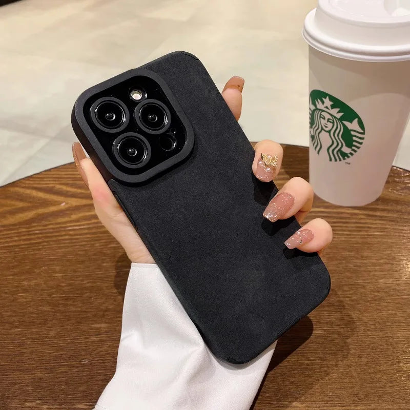 Matte Leather Silicone Case for iPhone 13-16 Plus Pro Max – Shockproof Lens Protection Cover