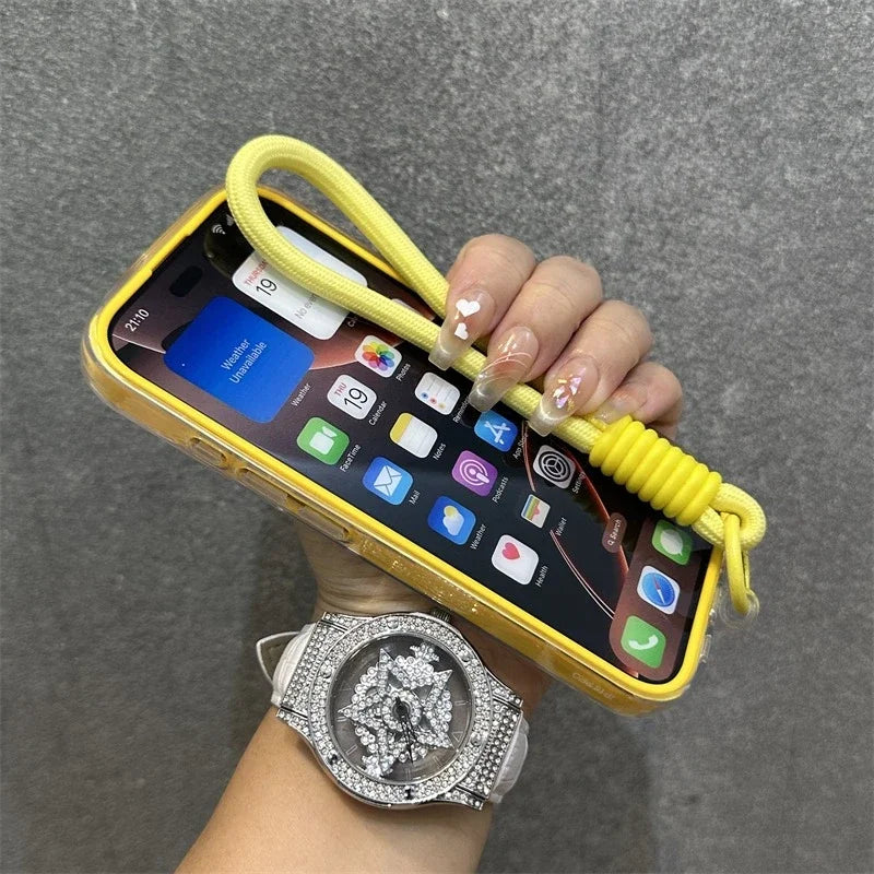 Transparent Card Holder Lanyard Case – Shockproof Bumper Cover for iPhone 11–16 Series