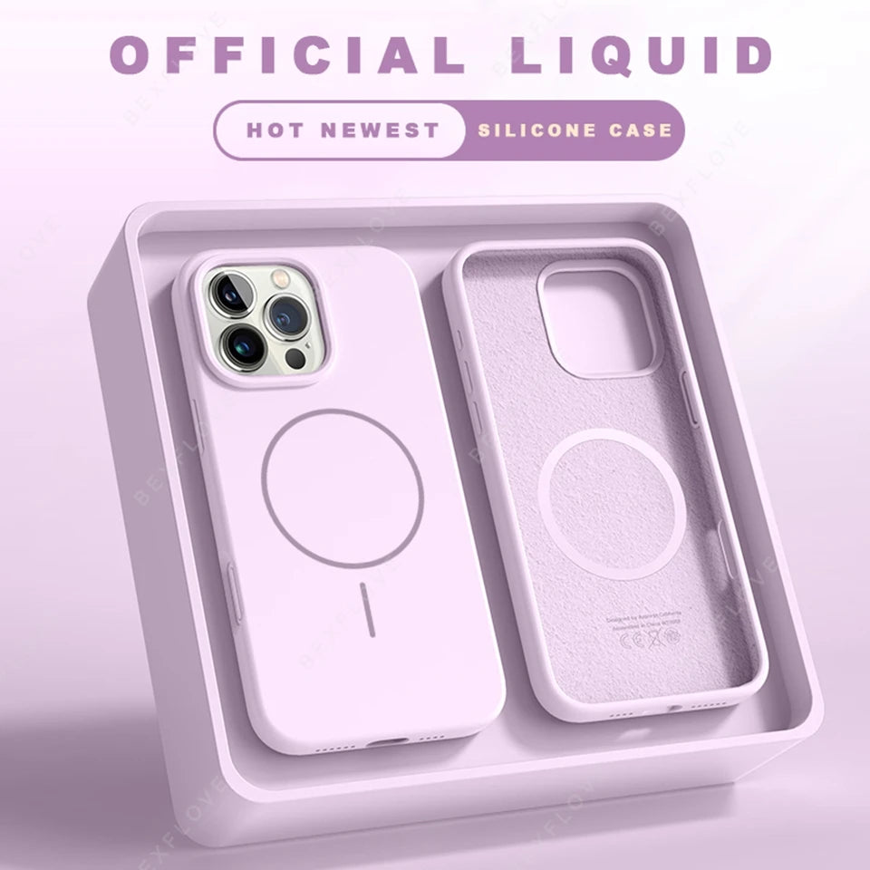 Premium Magnetic Case for iPhone 15/14/13/12/11 Series - Silicone MagSafe Cover with Detachable Lanyard