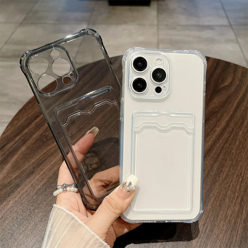 Ultra Thin Clear iPhone Case - Shockproof with Back Card Slot (6-15 Models)