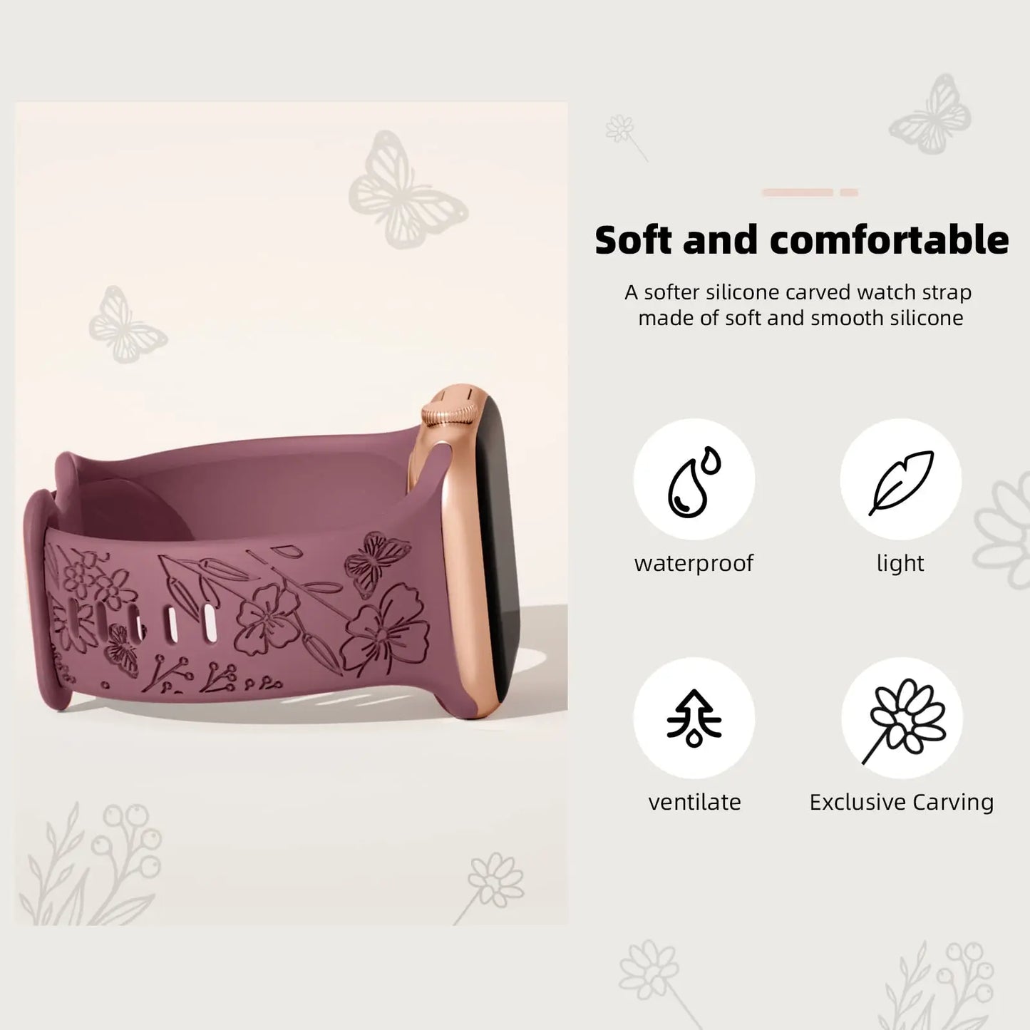 Elegant Floral Apple Watch Strap - Compatible with Series 10/9/8/Ultra