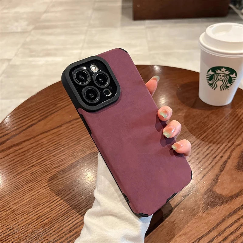 Matte Leather Silicone Case for iPhone 13-16 Plus Pro Max – Shockproof Lens Protection Cover