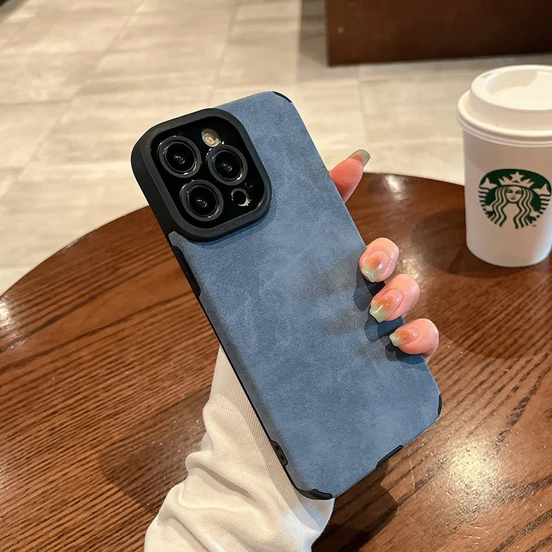 Matte Leather Silicone Case for iPhone 13-16 Plus Pro Max – Shockproof Lens Protection Cover