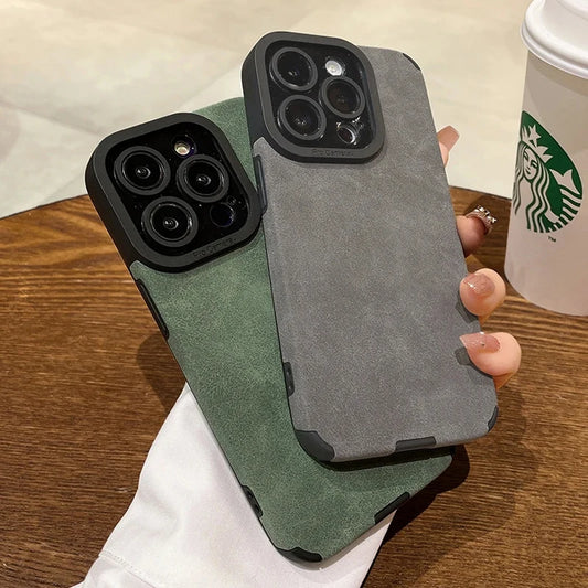 Matte Leather Silicone Case for iPhone 13-16 Plus Pro Max – Shockproof Lens Protection Cover