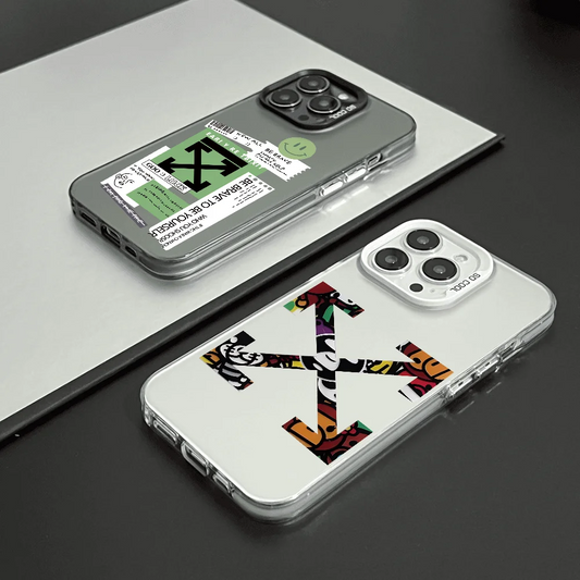Fashion Off-White Inspired Case - Metal Silver for iPhone 11/12/13/14/15/16 Pro/Max