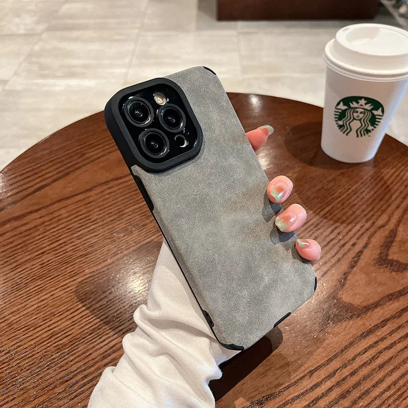 Matte Leather Silicone Case for iPhone 13-16 Plus Pro Max – Shockproof Lens Protection Cover