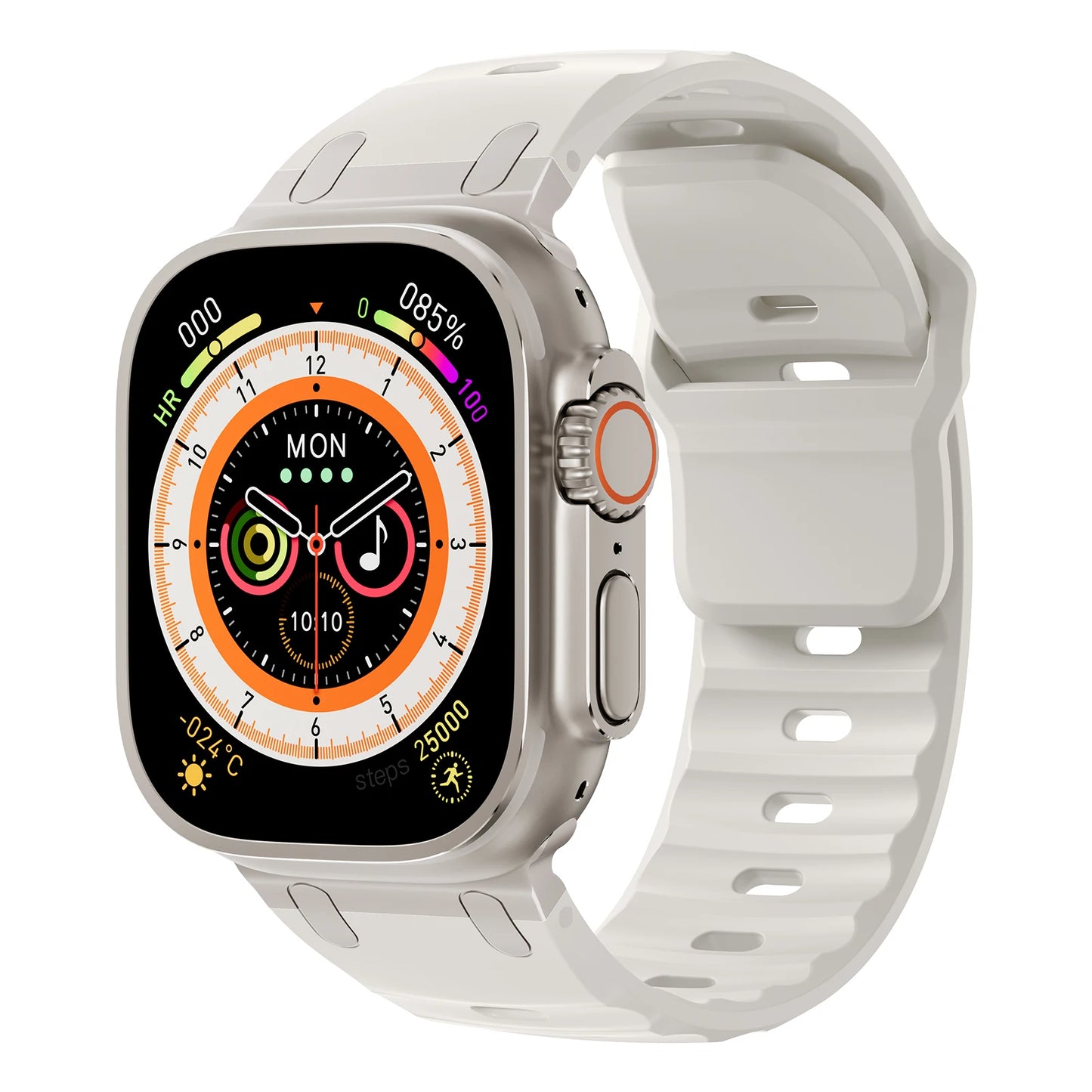 Premium Sport Silicone Band for Apple Watch Ultra 2, Series 9/8/7/SE – 49mm 45mm 44mm 46mm – Stainless Steel Strap