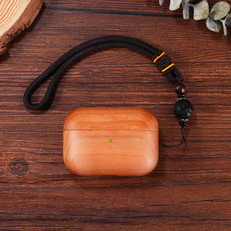 Handcrafted Wooden AirPods Protective Case – Compatible with AirPods Pro/1/2/3/4 + Free Lanyard