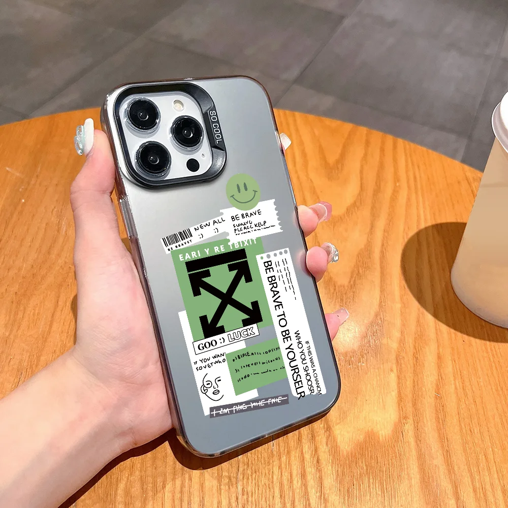 Fashion Off-White Inspired Case - Metal Silver for iPhone 11/12/13/14/15/16 Pro/Max