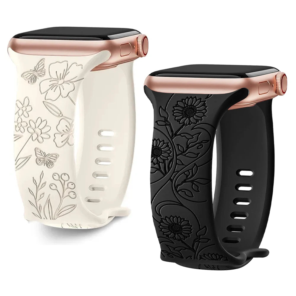 Elegant Floral Apple Watch Strap - Compatible with Series 10/9/8/Ultra