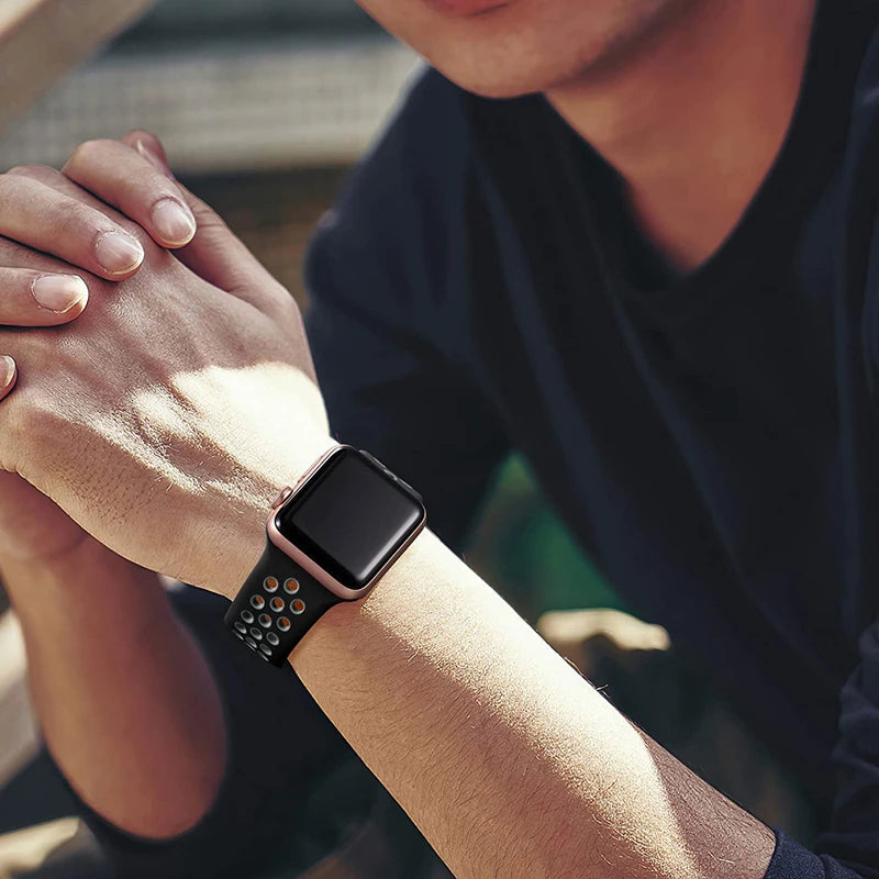 S port Strap for Apple Watch 38mm-49mm - Breathable Silicone Band for Series Ultra 2/10/9/8/SE (40mm 44mm 45mm)