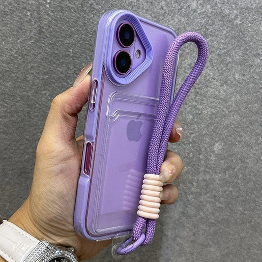 Transparent Card Holder Lanyard Case – Shockproof Bumper Cover for iPhone 11–16 Series